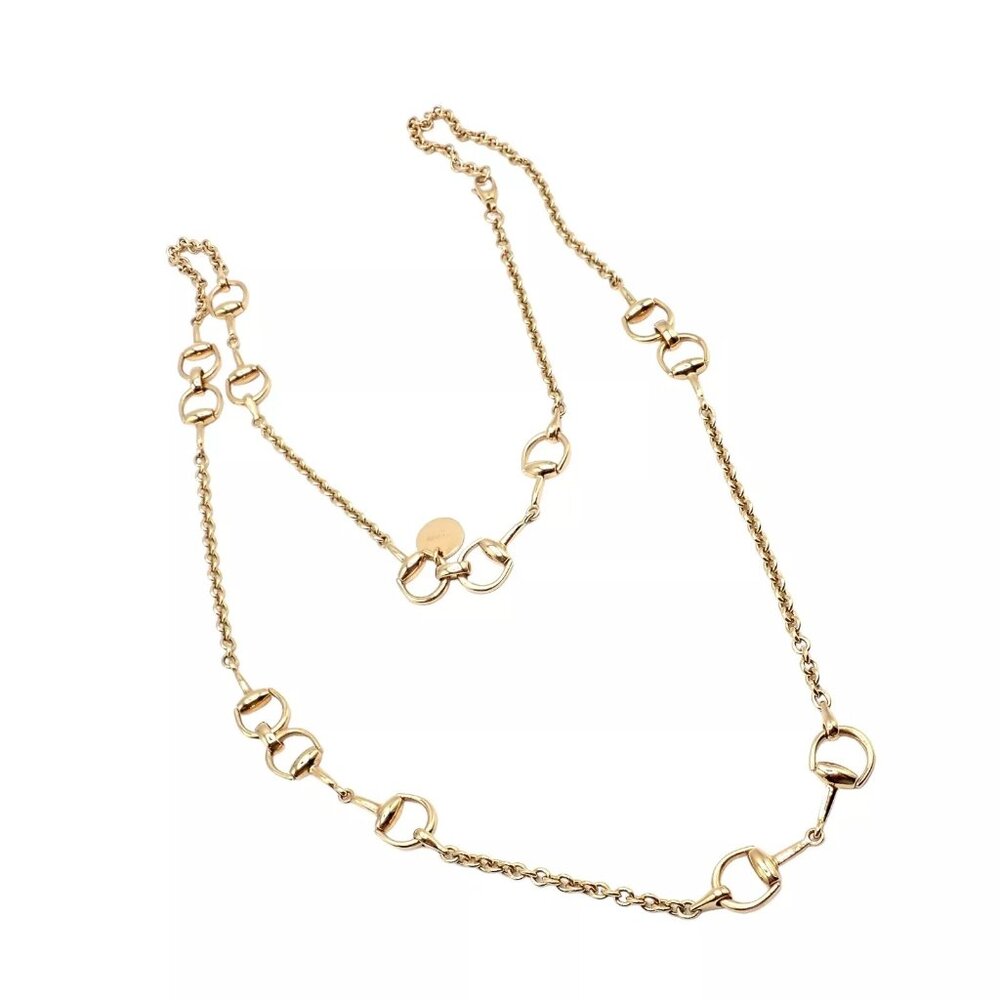 Rare! Authentic Gucci 18k Yellow Gold Horsebit 34.5" Long Chain Sautoir Necklace - Picture 9 of 11